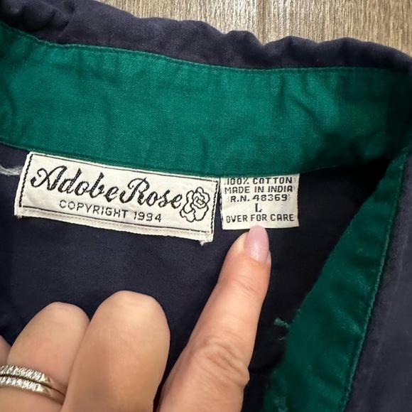 Vintage Adobe Rose Button Down Shirt Large Western Star Sherif Green Blue Rodeo - Picture 8 of 13